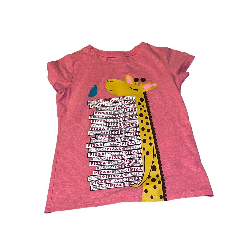 Cat & Jack Pizza Giraffe Shirt Kids XS 4/5 Pink Good Graphic Tee Short Sleeve